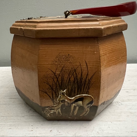 Vintage Safari Wooden Decoupaged Purse Case with Lucite Handle Artist Signed - Picture 13 of 16